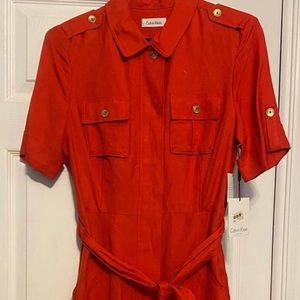 Red Linen Calvin Klein Shirtdress